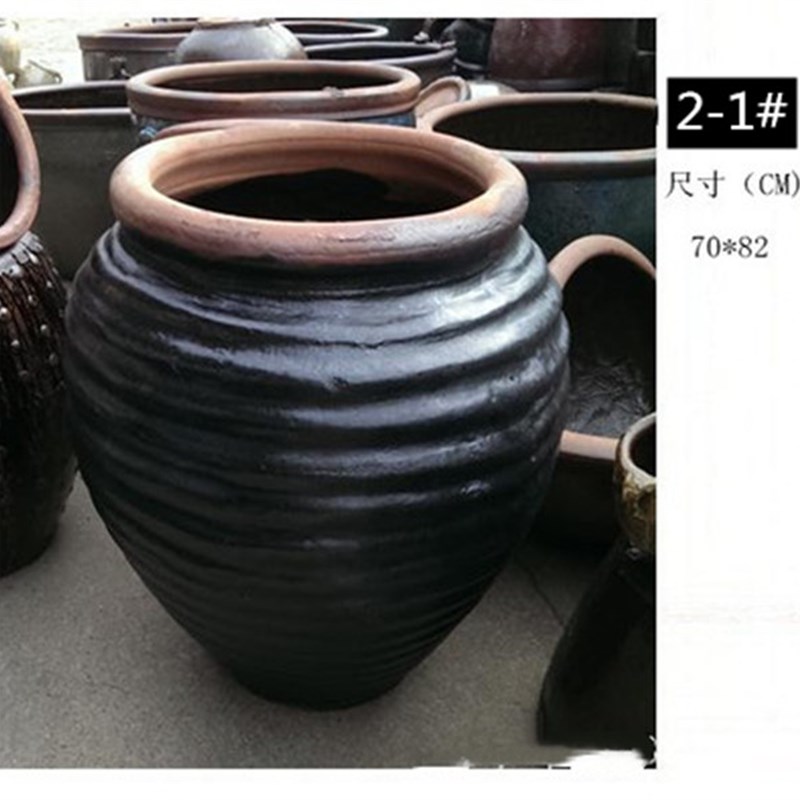 粗陶罐粗陶花盆大号大肚子t螺纹土陶罐老式园林景观绿化装饰花钵2