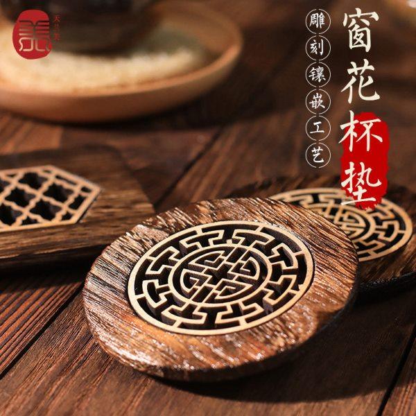 实木镂空雕花杯垫茶道暖杯垫日式家用圆形茶杯垫茶托木制茶具杯垫,餐饮具,杯垫,淘宝优惠券,粉丝福利购,淘宝优惠卷