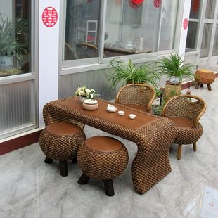 藤编小茶几新中式仿古禅意茶桌阳台功夫茶桌椅组合草编客厅小家具