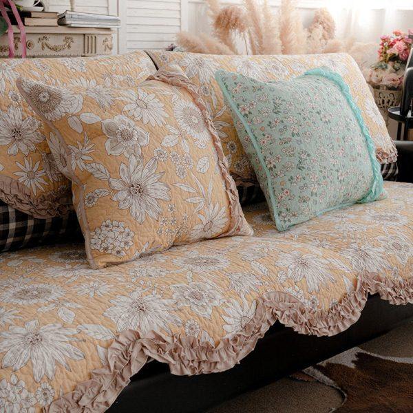韩式田园花朵全棉水洗沙发垫四季通用布艺黄色皮沙发巾碎花飘窗垫