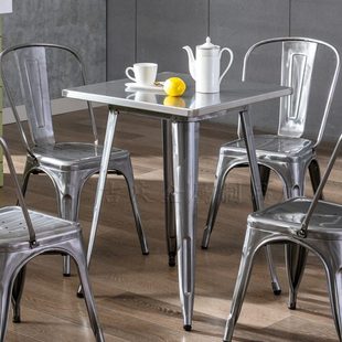 不锈钢咖啡厅餐桌简约正方形定制户外金属桌子铁艺工业风大火锅桌