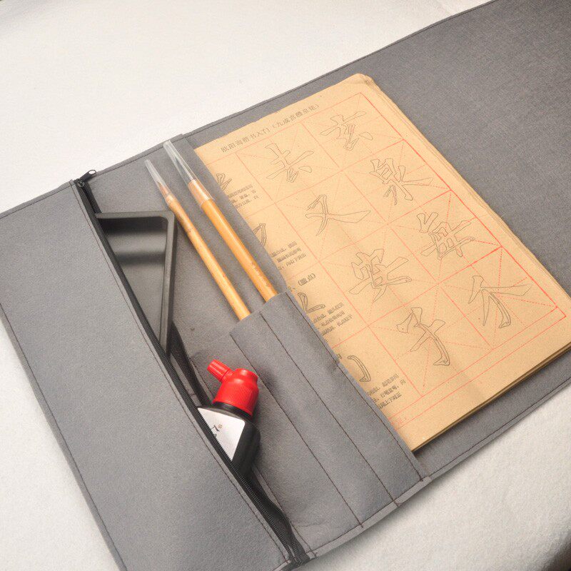 便携式毛毡收纳包多功能文房四宝初学者毛毡笔帘墨汁墨池收纳书法