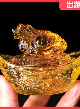 七彩黄琉璃龙头龟水晶元宝摆件招财纳福家居装饰品吉祥物开业礼品