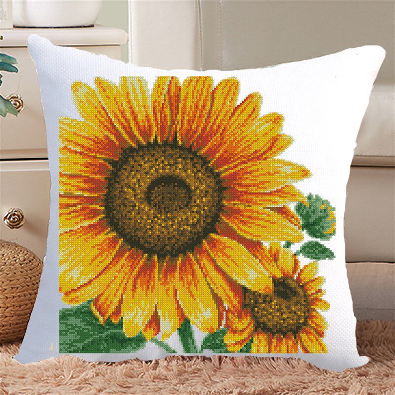 艺站精准印花十字绣套件新款抱枕花卉向日葵客厅沙发汽车靠垫
