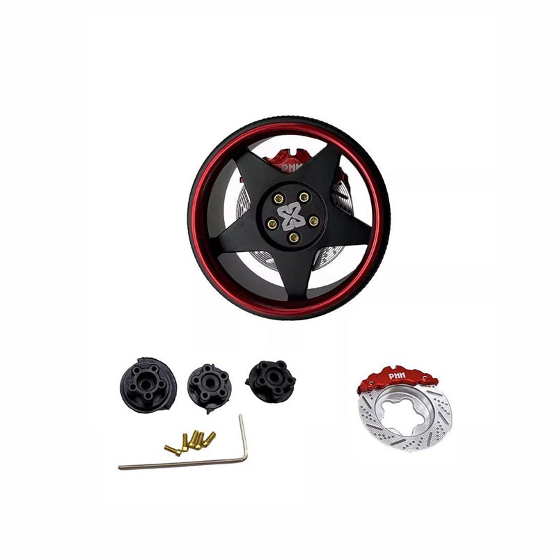 RC遥控全金属手轮模型车轮毂含刹车卡钳+三款转接头扳手&螺丝
