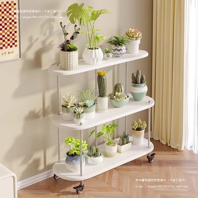 实木多层阳台花架带轮子置物架移动多肉花架子客厅落地式简约花架