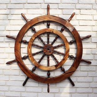 实木复古船舵酒吧咖啡厅墙饰装饰品挂件家居复古原木车轮挂饰摆件