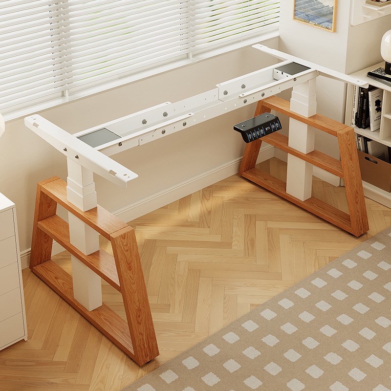电动升降桌红橡木升降桌腿双电机办公桌学习书桌支架升级线槽桌架