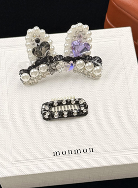 宠物发夹马尔济斯头饰满钻珍珠蕾丝小兔子可爱约克夏bb夹比熊泰迪