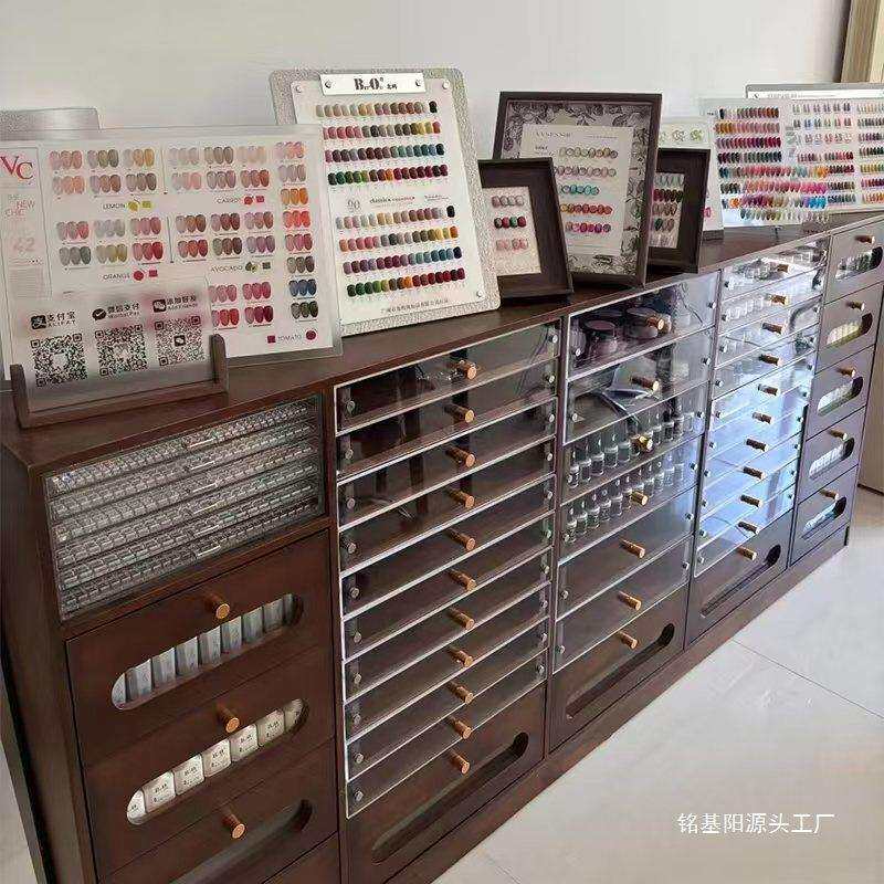 美甲收纳展示柜实木美甲饰品收纳柜甲油胶置物收纳柜美甲店落地柜