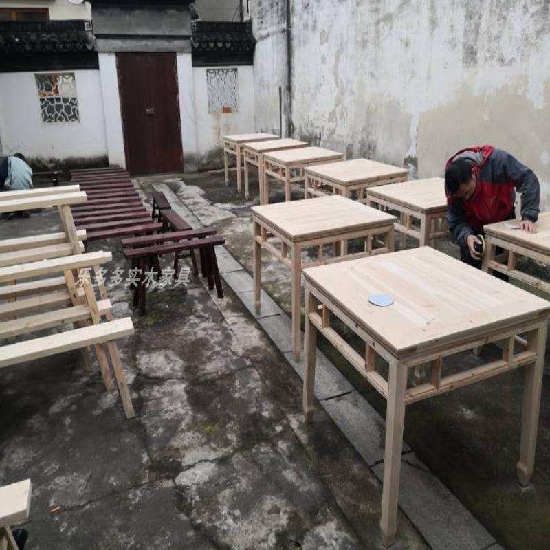 八仙桌家用实木四方餐桌明清仿古饭店面馆桌椅凳正堂屋高供桌杉木