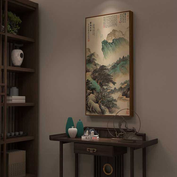 吴湖帆 青绿山水新中式山水画茶室餐馆客厅书房装饰画玄关挂画