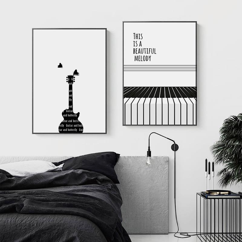 北欧ins客厅装饰画黑白风格音乐画钢琴乐器琴行教室卧室组合墙画