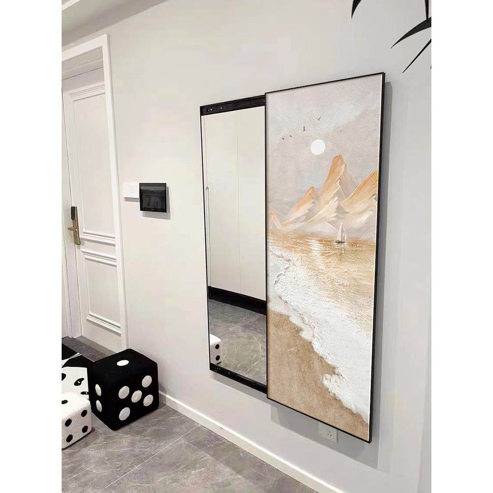 斯堪的纳维亚风格海景入口全身镜推拉装饰画卧室隐形梳妆镜壁画装