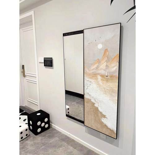 斯堪的纳维亚风格海景入口全身镜推拉装饰画卧室隐形梳妆镜壁画装