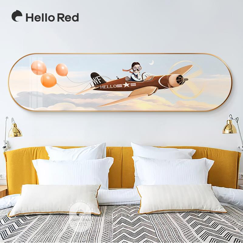 儿童房装饰画卡通飞机创意飞行员单幅男孩卧室房间床头背景墙挂画