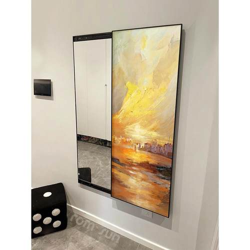 现代入户玄关推拉镜子装饰画卧室衣帽间穿衣镜隐藏全身镜客厅挂画