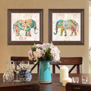 美式装饰画餐厅挂画2025新款饭厅玄关走廊过道大象复古怀旧横版