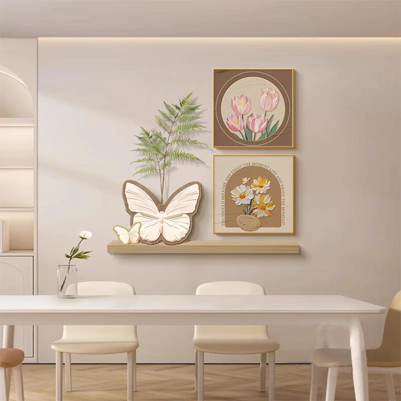 法式蝴蝶奶油风客厅沙发背景墙装饰画轻奢卧室挂画高级感餐厅壁画