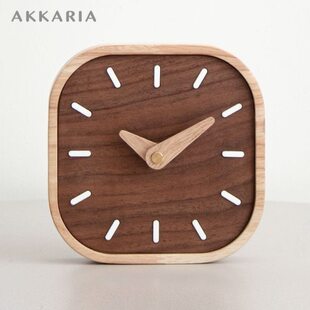 黑胡桃实木小桌钟书桌面台钟静音床头座钟迷你小钟表北欧创意装饰