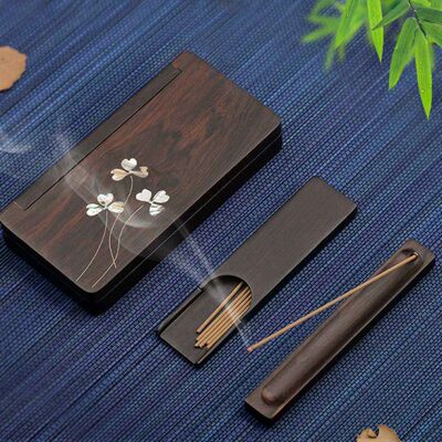 黑檀木质卧香盒线香香插底座 便携式旅行精致线香盒檀香炉文香盒