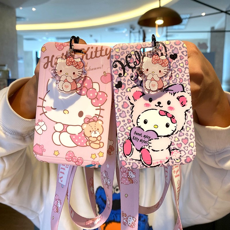 豹纹kt卡套女公j交幼儿校园接送证件可爱卡通可放饭卡学生挂脖绳