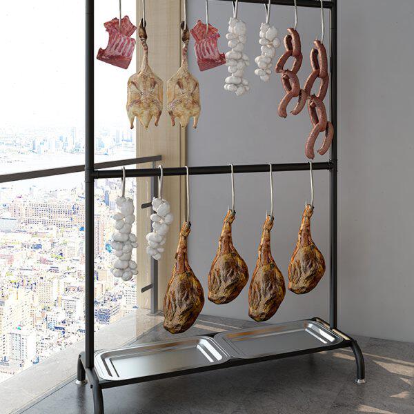 双层不锈钢挂腊肉架烤鸭滴油托盘羊肉猪肉风干架子阳台挂钩晾晒架