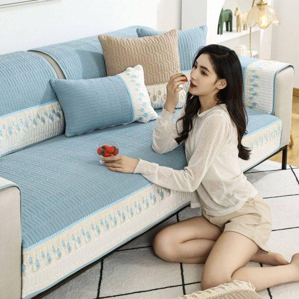 四季通用布艺沙发垫防滑坐垫格子现代简约巾套罩客厅组合定做冬季