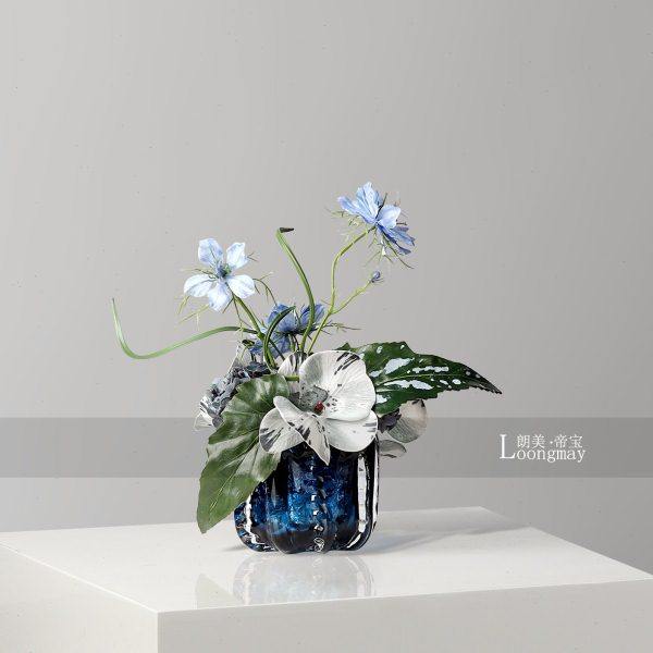 简约时尚蓝色玻璃小花瓶插花售楼处客厅茶几小桌花高级感艺术花艺,家居饰品,花瓶,淘宝优惠券,粉丝福利购,淘宝优惠卷