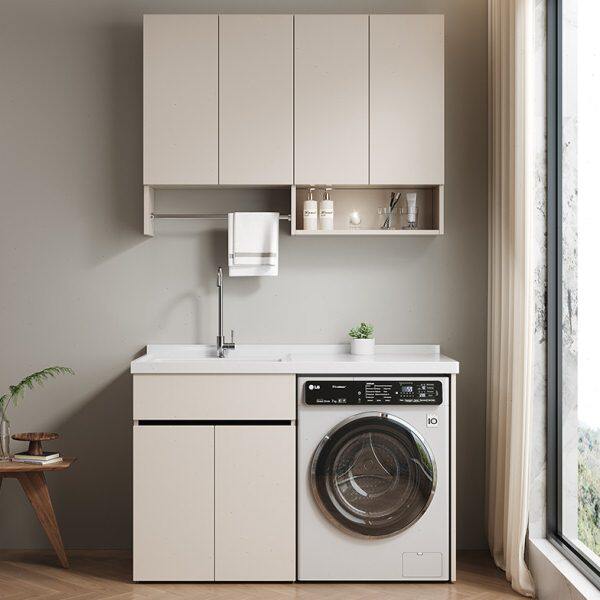 蜂窝对开门洗衣柜组合太空铝洗脸盆洗漱台卫浴柜镜柜定制智能伴侣