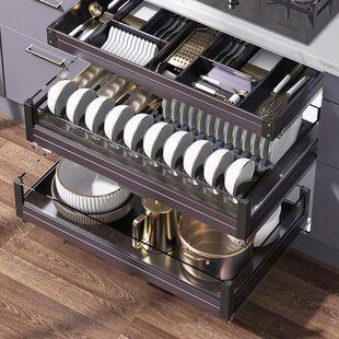 600碗蓝800工具篮铝合金拉篮700橱柜三层碗拉拦900碗篮筷勺抽屉篮