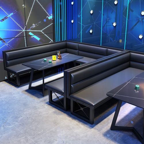 工业风西餐厅咖啡厅卡座沙发黑色复古双人沙发成套餐桌椅