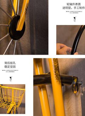 奶茶店吧酒吧上墙面墙壁装饰品清复古创意自行车花子车篮NZE头墙