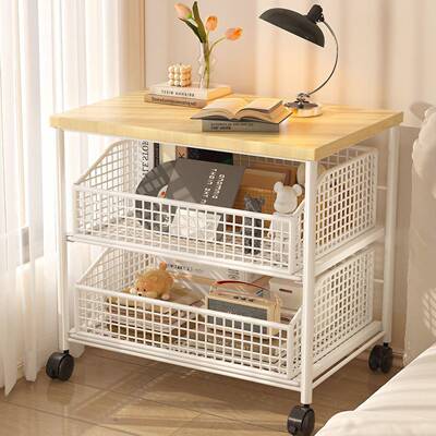 储65138卧室床边收轮纳柜可移动头柜落地床可抽拉抽屉小户型带小