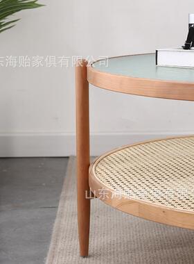 民宿意公寓酒店红圆圆形实木茶几家用小户型网客厅家具创sy-Bj122