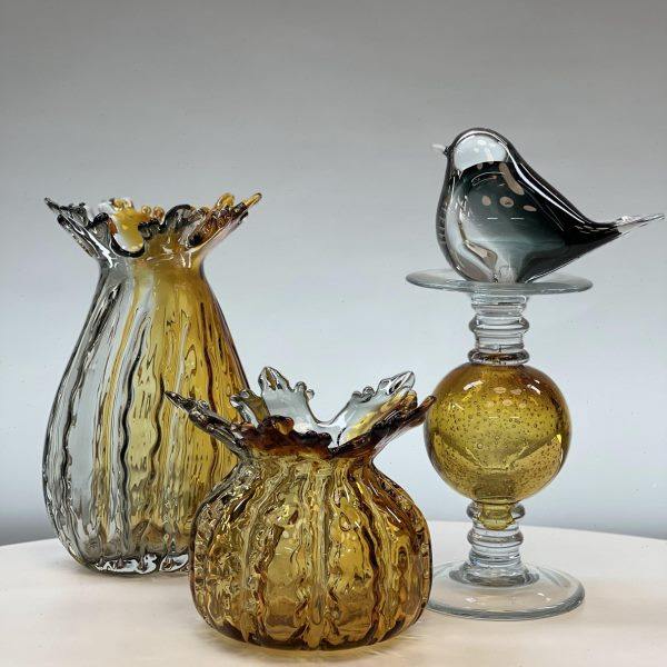 双拼琥珀灰色异形琉璃花瓶玻璃工艺品网红装饰水培绿植摆件工艺品