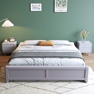 现代简约灰色实木床2000×2200榻榻米定制2米x2米大床无床头双人