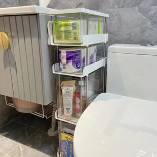 可移动柜子家用简约透明分层架储物柜卫生间窄缝多层置物架收纳柜