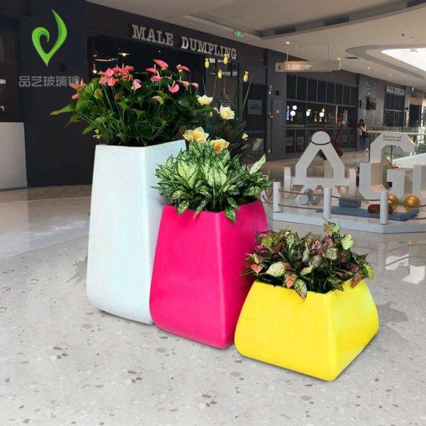 热销玻璃钢创意落地花盆 户外商场美陈摆件酒店花器 简约现代花瓶