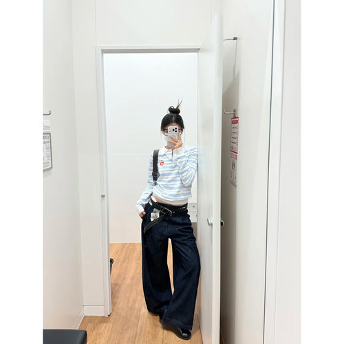 学院风刺绣条纹polo翻领针织衫女