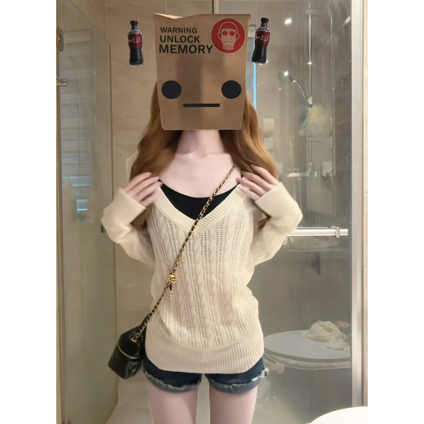 韩系复古白色v领麻花针织毛衣女秋冬新款慵懒显瘦软糯长袖打底衫