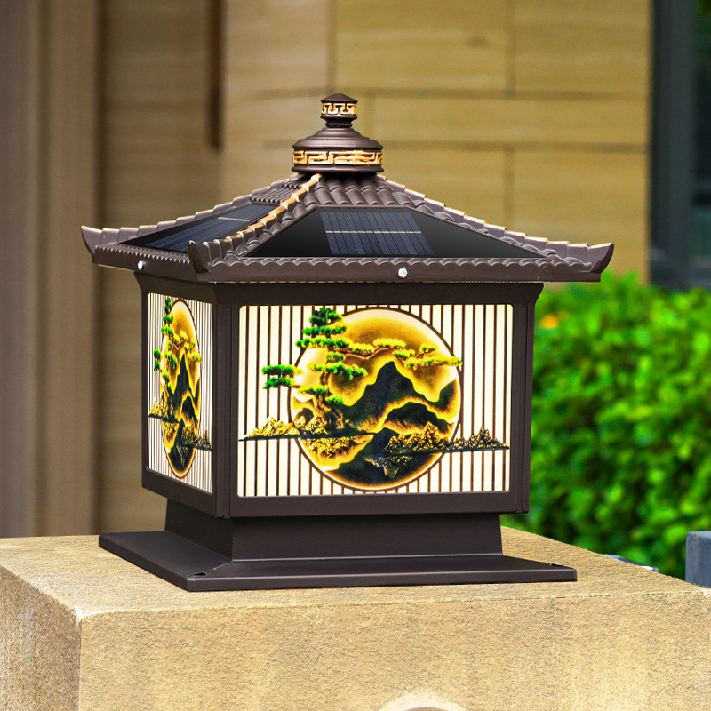 柱头灯户外防水太阳m能别墅院子门柱灯新中式景观庭院围墙灯柱子