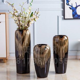 干枝大花瓶三件套花钵陶艺摆件北欧风格插花陶罐落地花艺陶缸组合