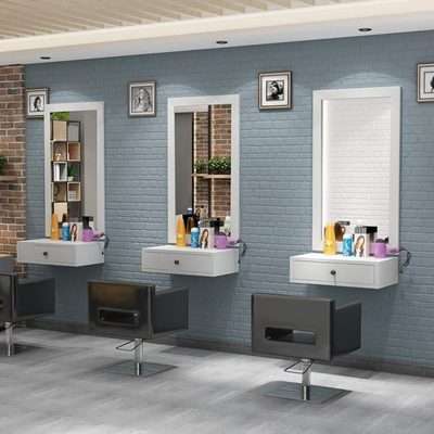 美发店镜子发廊镜台柜子台面一体挂墙理发店美发镜台壁挂式镜子