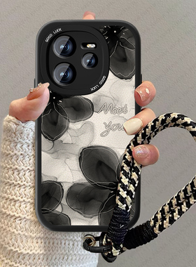 黑白花朵适用真我neo7turbo手机壳新款x男realmeGTneo6高级感se小羊皮gt7pro复古oppo网红全包竞速版简约女套