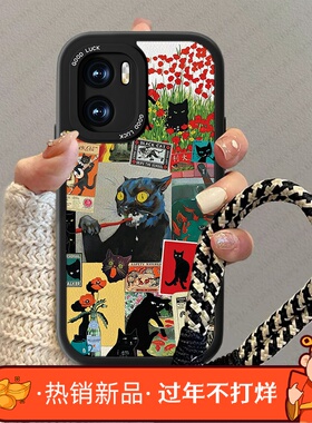 黑色猫咪适用vivoy53t手机壳新款女Y33t小羊皮y51s/y52s高级感y35m+疯狂Y55S男Y32情侣y53s卡通y50防摔Y85套