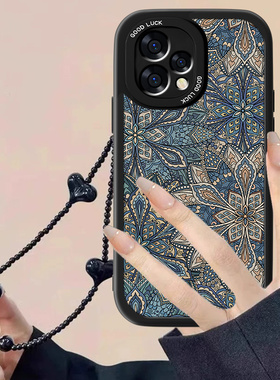 适用蓝色图腾opporeno15c手机壳新款小羊皮Reno15C全包复古opop新品防摔PMD110国风男女0pp0rneo硅胶保护套