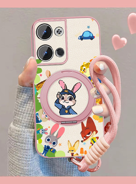 适用动物城朱迪opporeno9手机壳女卡通Reno9pro新款可爱Rano9pro+磁吸0pp0小羊皮全包por防摔挂绳保护套