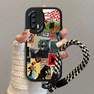 黑色猫咪适用iqooneo5手机壳新款女IP5pro小羊皮neo3活力版硅胶855竞速版高级感疯狂男vivoiq00neo5se卡通套