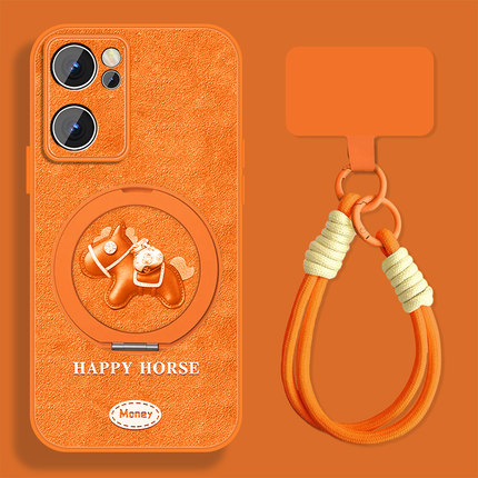 幸运小马适用opporeno7手机壳女卡通Reno7pro新款新年Rano7se本命年0pp0小羊皮por全包防摔pr0挂绳保护套